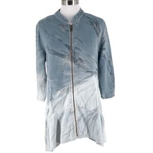 XCVI Womens Blue Tie Dye Zip Up 3/4 Sleeve French Terry Knit Jacket Size L